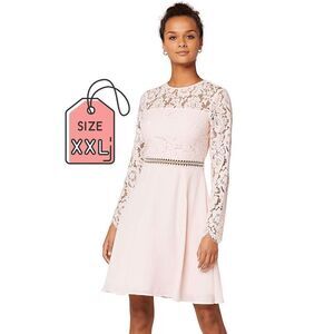 Pink Blush Lace Cocktail A-Line Long Sleeve Elegant Romantic Classy Dress XXL NW